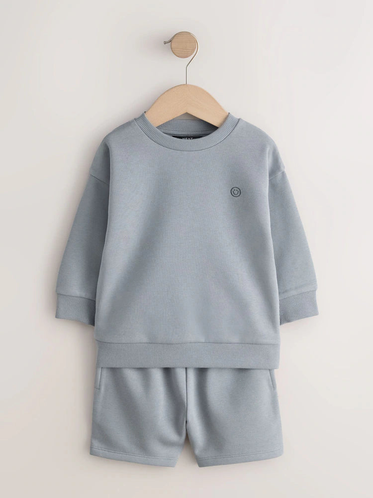 |Boy| Conjunto De Moletom e Shorts Cinza Liso, Com Gola Redonda (3 meses a 7 anos)