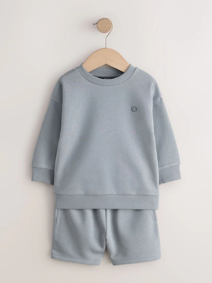 |Boy| Conjunto De Moletom e Shorts Cinza Liso, Com Gola Redonda (3 meses a 7 anos)