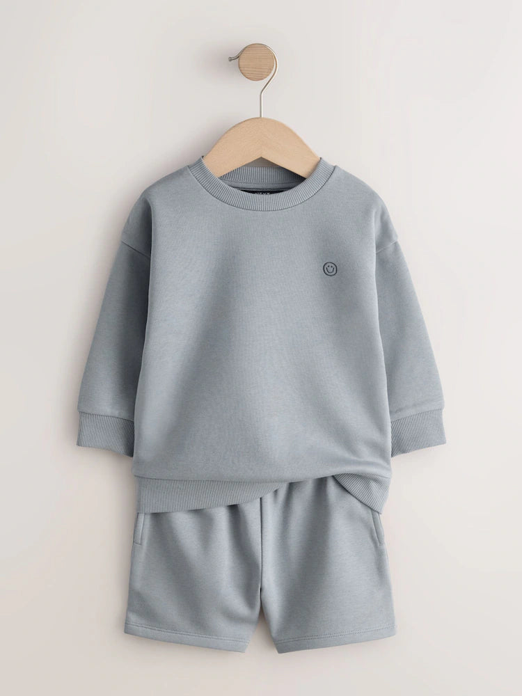 |Boy| Conjunto De Moletom e Shorts Cinza Liso, Com Gola Redonda (3 meses a 7 anos)