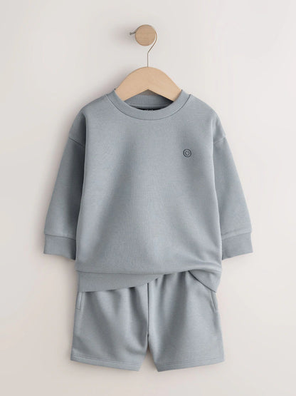 |Boy| Conjunto De Moletom e Shorts Cinza Liso, Com Gola Redonda (3 meses a 7 anos)