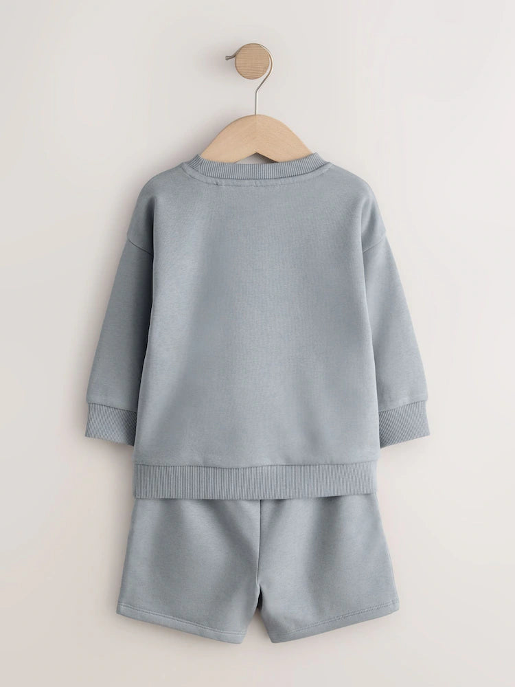 |Boy| Conjunto De Moletom e Shorts Cinza Liso, Com Gola Redonda (3 meses a 7 anos)
