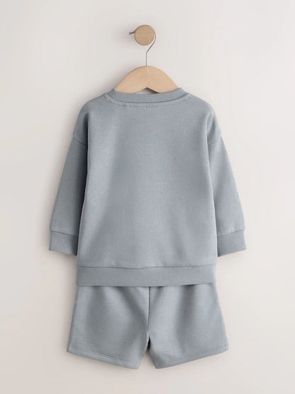 |Boy| Conjunto De Moletom e Shorts Cinza Liso, Com Gola Redonda (3 meses a 7 anos)