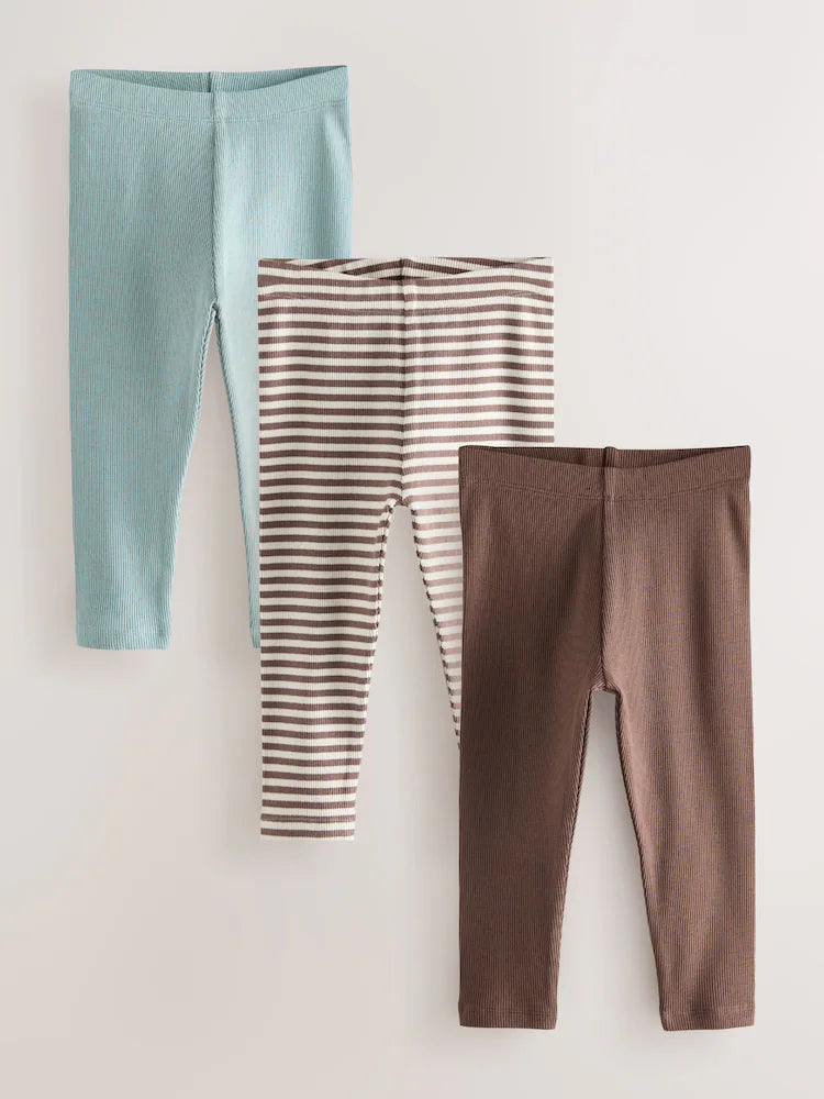 |Girl| Kit com 3 Leggings em Tons Neutros e Azul (3 meses a 7 anos)