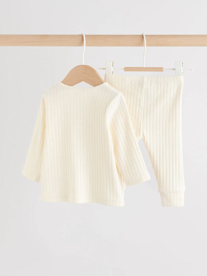 |BabyBoy| Conjunto Infantil Hello World, Composto Por Blusa e Calça Legging Creme (0-18 meses)