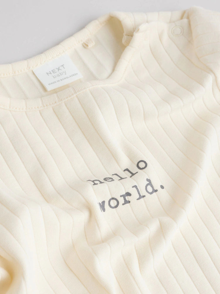 |BabyBoy| Conjunto Infantil Hello World, Composto Por Blusa e Calça Legging Creme (0-18 meses)