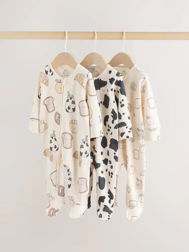 |BabyBoy| Conjunto De 3 Macacões De Dormir Neutros Com Zíper Duplo Para Bebês (0-2 anos)