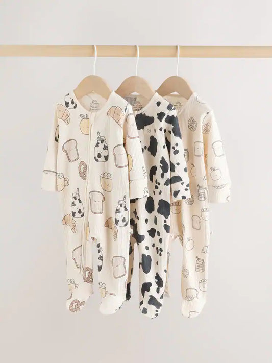 |BabyBoy| Conjunto De 3 Macacões De Dormir Neutros Com Zíper Duplo Para Bebês (0-2 anos)