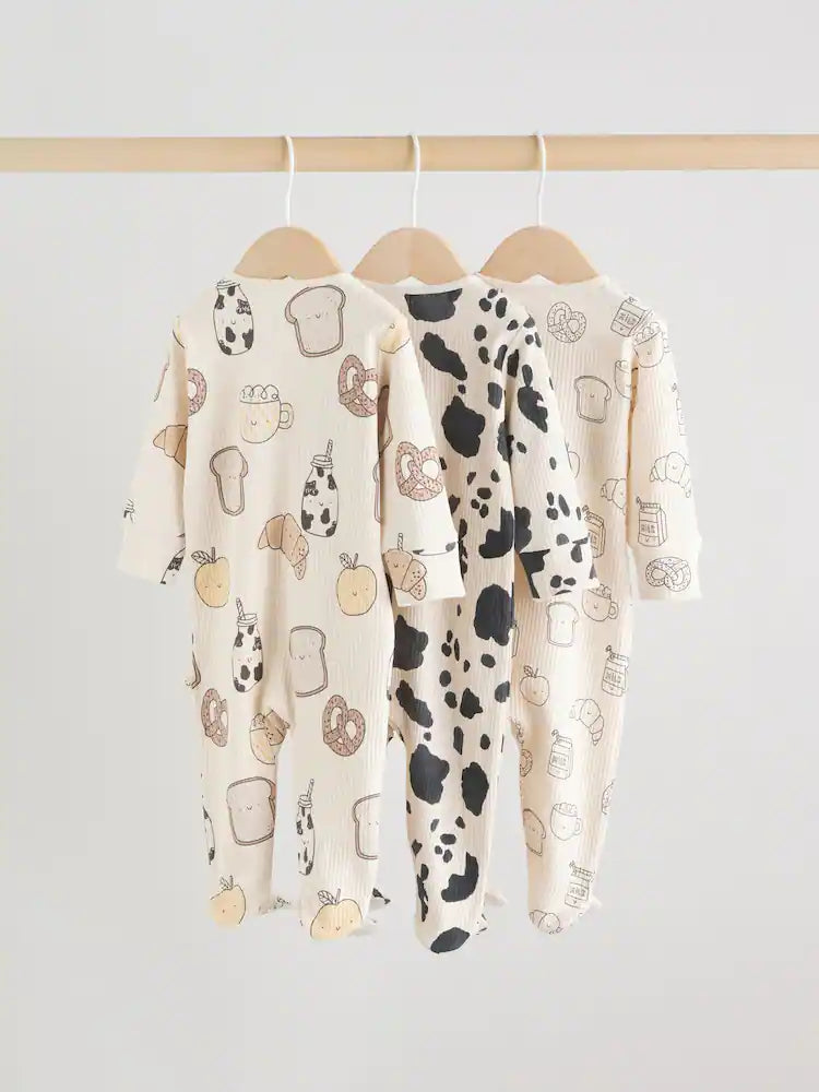 |BabyBoy| Conjunto De 3 Macacões De Dormir Neutros Com Zíper Duplo Para Bebês (0-2 anos)