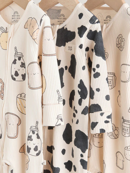 |BabyBoy| Conjunto De 3 Macacões De Dormir Neutros Com Zíper Duplo Para Bebês (0-2 anos)