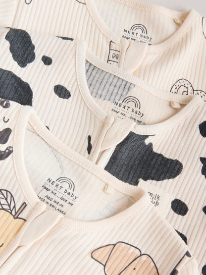 |BabyBoy| Conjunto De 3 Macacões De Dormir Neutros Com Zíper Duplo Para Bebês (0-2 anos)