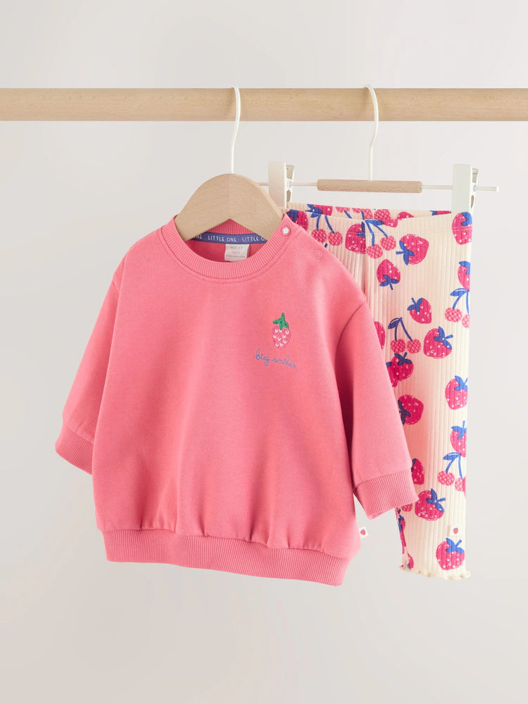 |BabyGirl| Conjunto De Moletom e Leggings Para Bebê Com Estampa De Morango Vermelho (2 peças, de 0 meses a 2 anos)