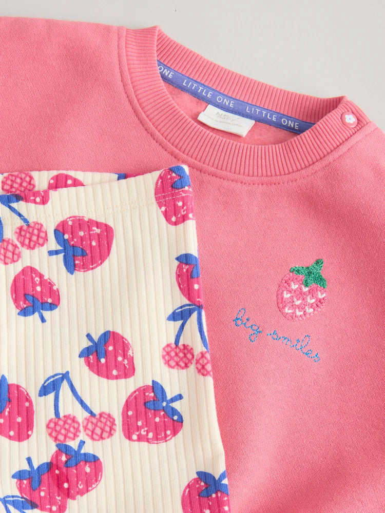 |BabyGirl| Conjunto De Moletom e Leggings Para Bebê Com Estampa De Morango Vermelho (2 peças, de 0 meses a 2 anos)