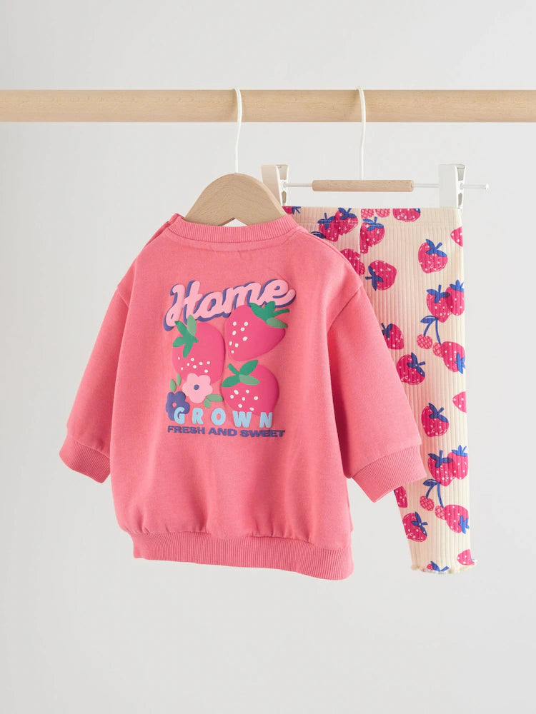|BabyGirl| Conjunto De Moletom e Leggings Para Bebê Com Estampa De Morango Vermelho (2 peças, de 0 meses a 2 anos)