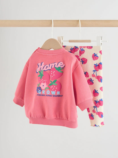 |BabyGirl| Conjunto De Moletom e Leggings Para Bebê Com Estampa De Morango Vermelho (2 peças, de 0 meses a 2 anos)