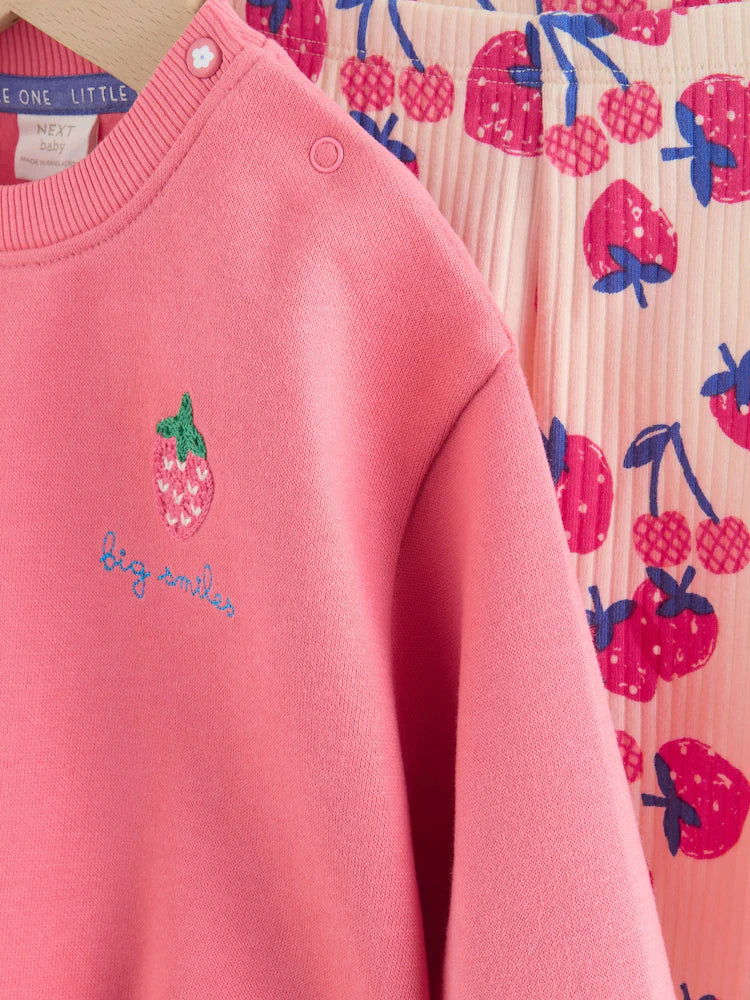 |BabyGirl| Conjunto De Moletom e Leggings Para Bebê Com Estampa De Morango Vermelho (2 peças, de 0 meses a 2 anos)