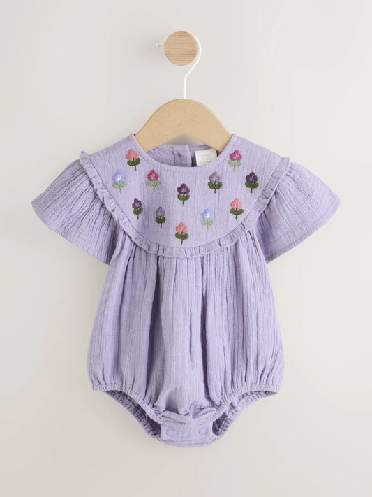 |BabyGirl| Body Infantil Roxo Bordado (0 meses a 2 anos)