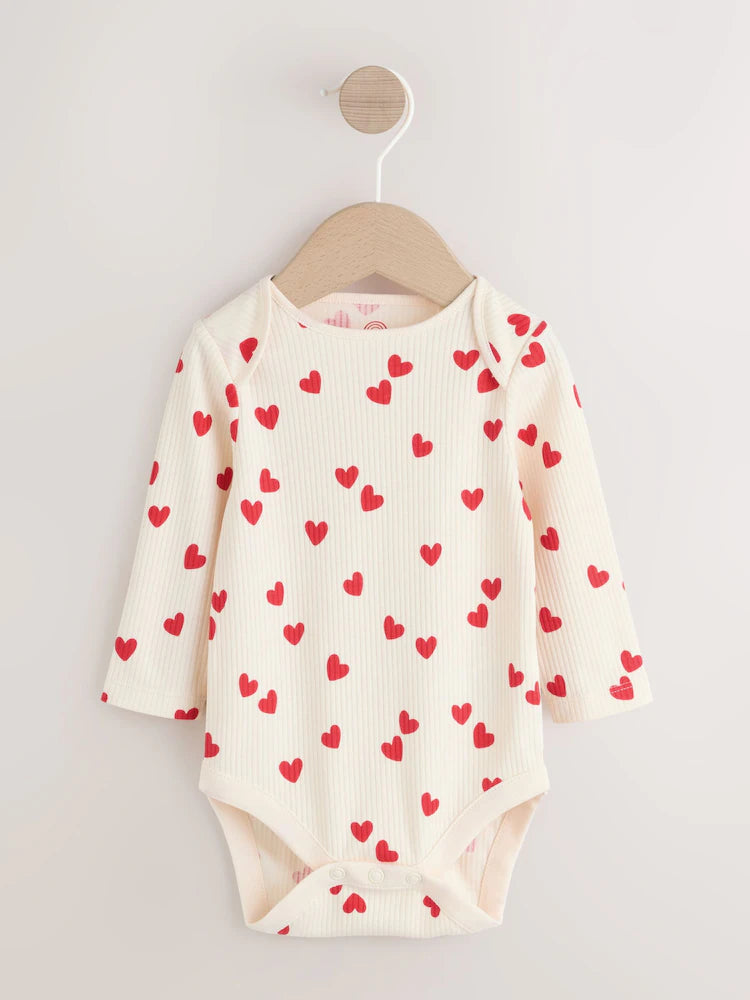 |BabyGirl| Body De Bebê De Manga Comprida Com Estampa De Coração Vermelho Para o Dia Dos Namorados
