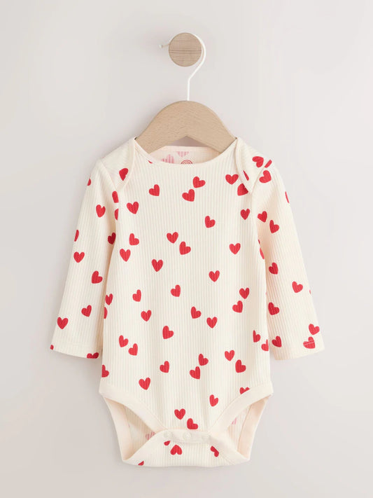 |BabyGirl| Body De Bebê De Manga Comprida Com Estampa De Coração Vermelho Para o Dia Dos Namorados