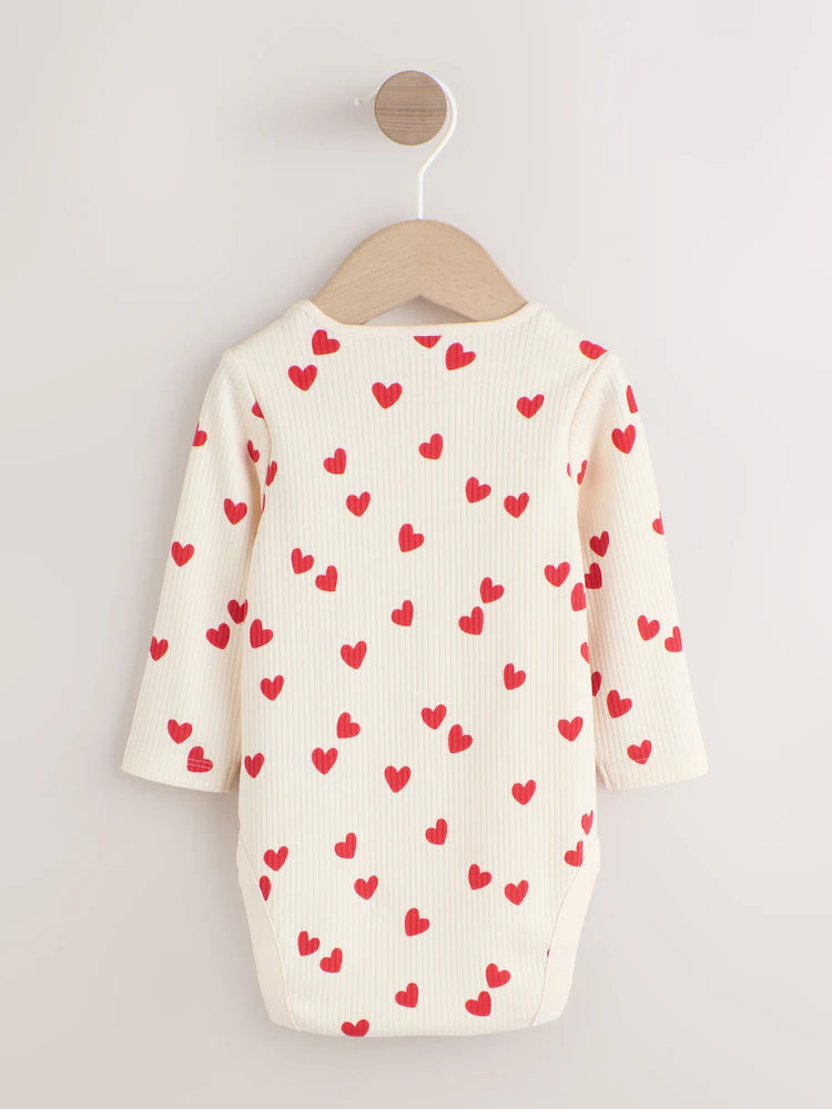 |BabyGirl| Body De Bebê De Manga Comprida Com Estampa De Coração Vermelho Para o Dia Dos Namorados