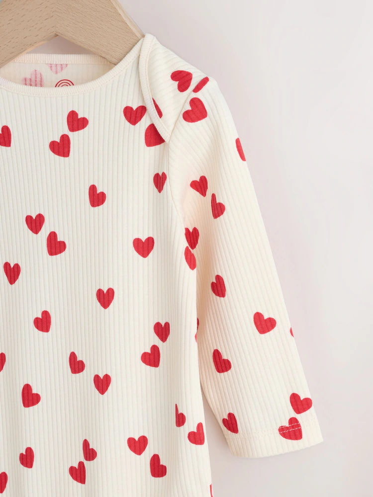 |BabyGirl| Body De Bebê De Manga Comprida Com Estampa De Coração Vermelho Para o Dia Dos Namorados