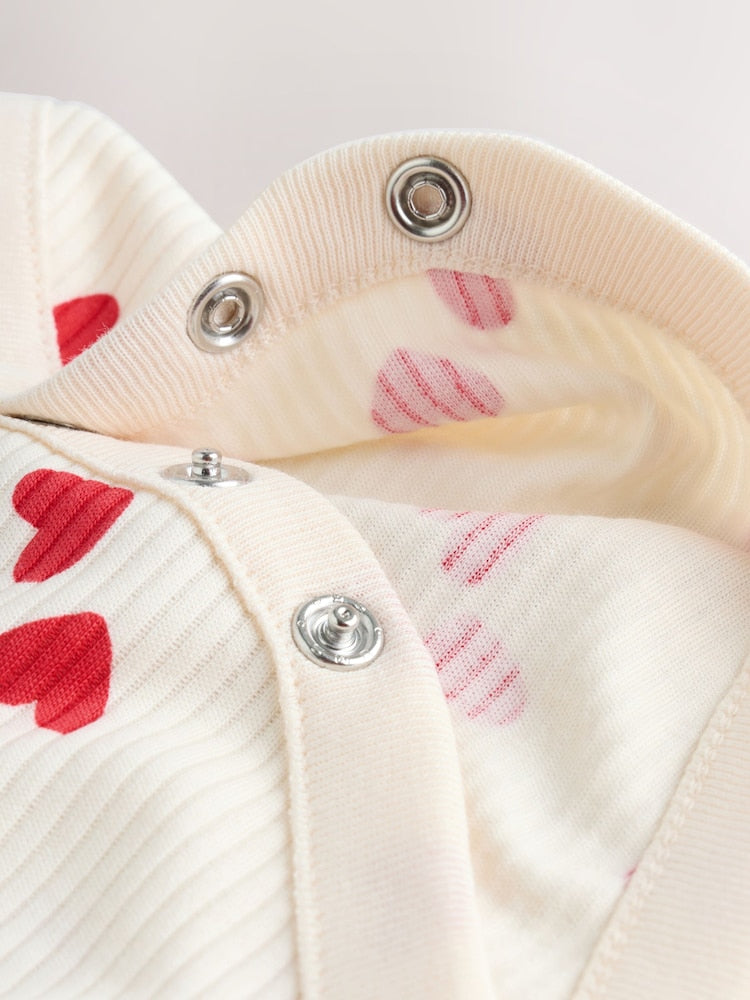 |BabyGirl| Body De Bebê De Manga Comprida Com Estampa De Coração Vermelho Para o Dia Dos Namorados