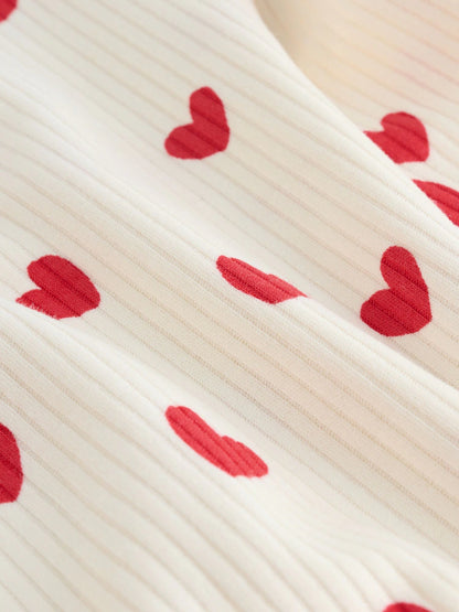 |BabyGirl| Body De Bebê De Manga Comprida Com Estampa De Coração Vermelho Para o Dia Dos Namorados