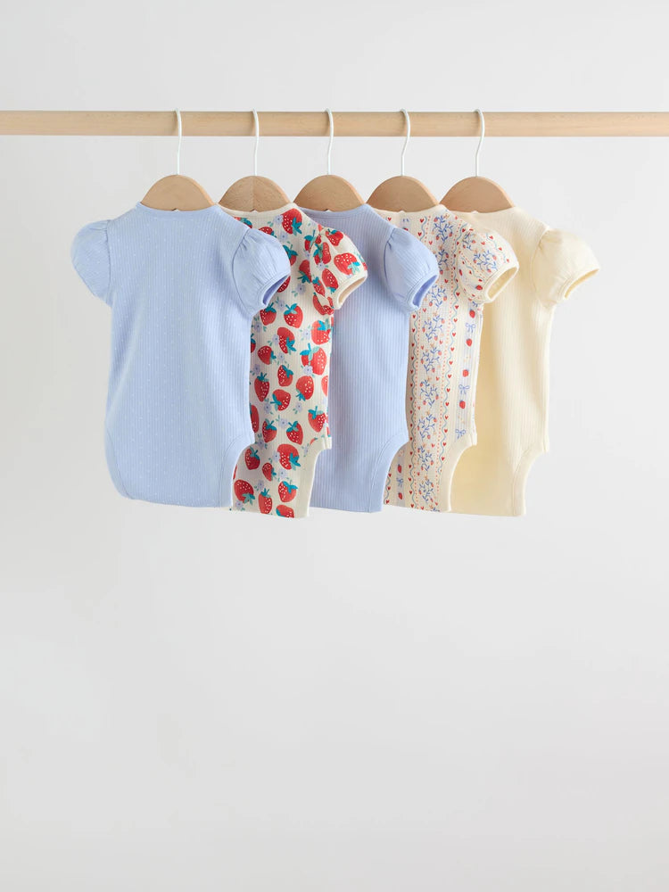 |BabyGirl| Conjunto Com 5 Bodies Azuis De Manga Curta Para Bebês