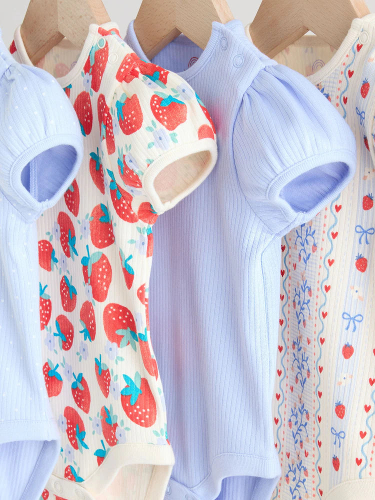 |BabyGirl| Conjunto Com 5 Bodies Azuis De Manga Curta Para Bebês