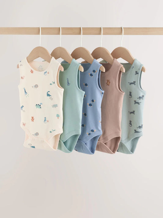 |BabyBoy| Conjunto De 5 Bodies Para Bebê Com Estampa Mini Azul Turquesa