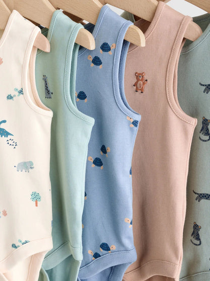 |BabyBoy| Conjunto De 5 Bodies Para Bebê Com Estampa Mini Azul Turquesa