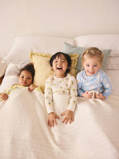 |Girl| Conjunto De 3 Pijamas Aconchegantes Com Estampa De Margaridas Amarelas e Azuis (9 meses a 12 anos)