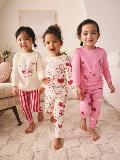 |Girl| Conjunto De 3 Pijamas Aconchegantes Rosa/Vermelhos Para Amigas (9 meses a 12 anos)os) (Copy) (Copy)