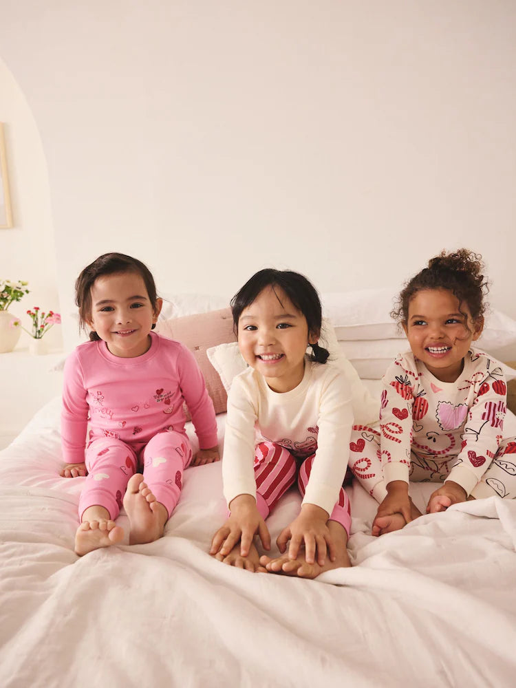 |Girl| Conjunto De 3 Pijamas Aconchegantes Rosa/Vermelhos Para Amigas (9 meses a 12 anos)os) (Copy) (Copy)