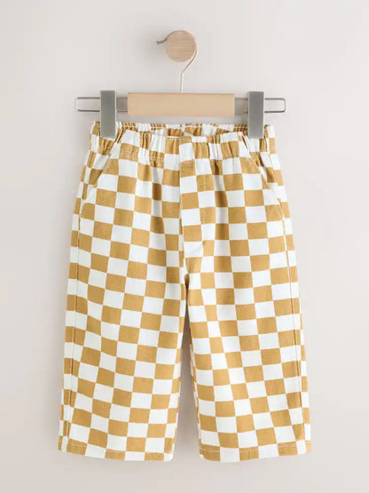 |Boy| Calças Largas Com Estampa Xadrez Amarela e Branca (3 meses a 7 anos)