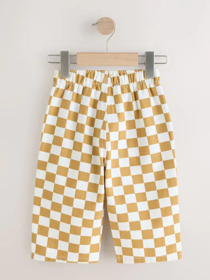 |Boy| Calças Largas Com Estampa Xadrez Amarela e Branca (3 meses a 7 anos)