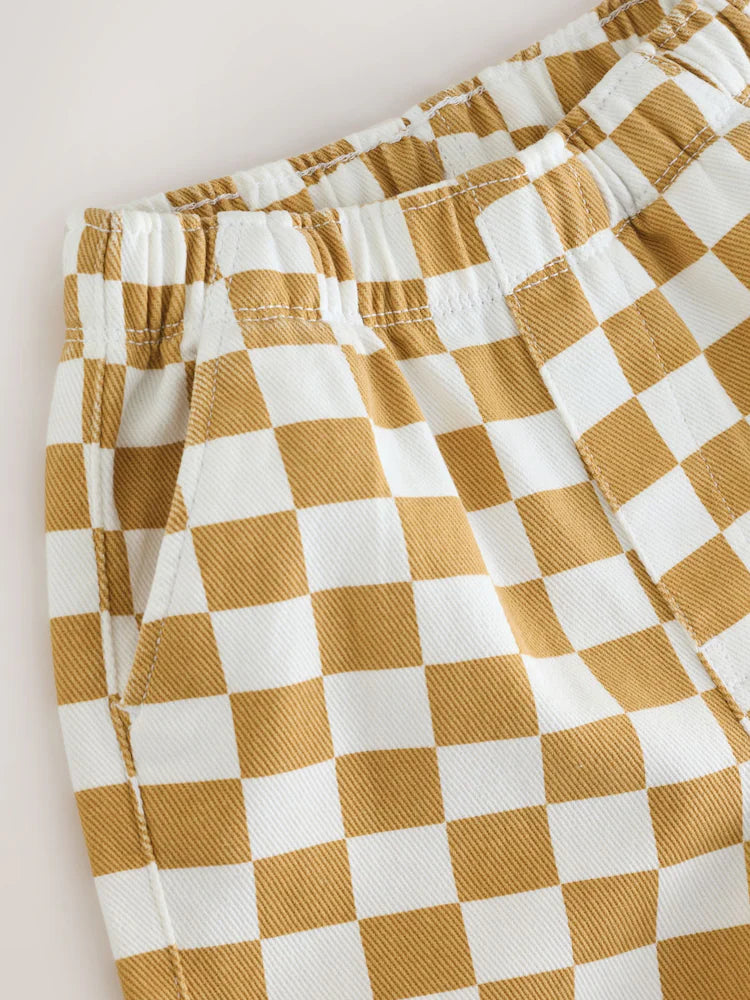 |Boy| Calças Largas Com Estampa Xadrez Amarela e Branca (3 meses a 7 anos)