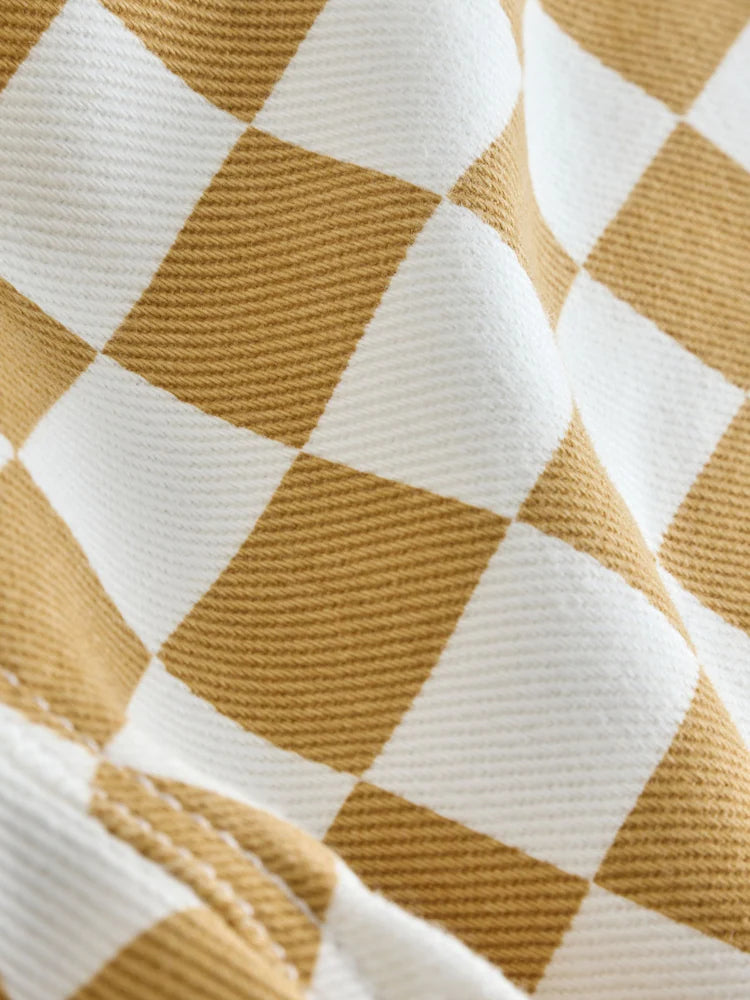 |Boy| Calças Largas Com Estampa Xadrez Amarela e Branca (3 meses a 7 anos)