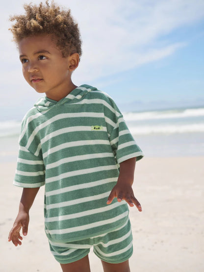 |Boy| Conjunto De Blusa e Shorts De Tecido Atoalhado Verde Sálvia (3 meses a 7 anos)