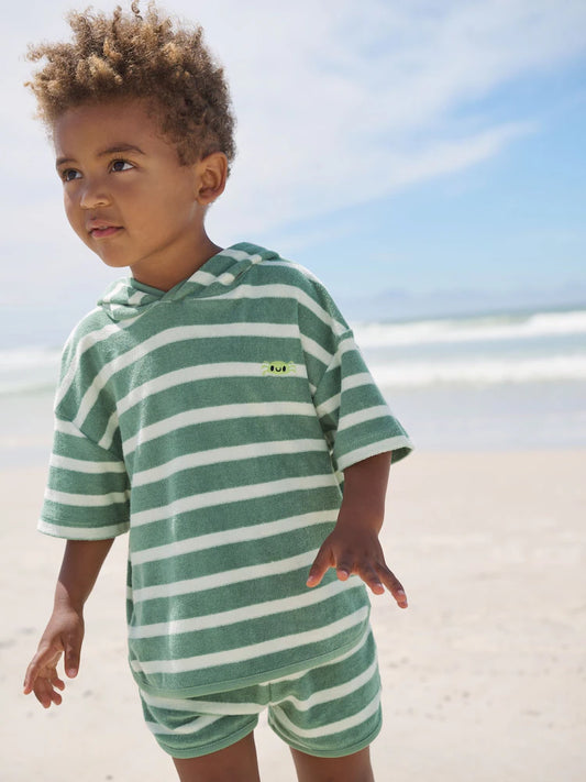 |Boy| Conjunto De Blusa e Shorts De Tecido Atoalhado Verde Sálvia (3 meses a 7 anos)