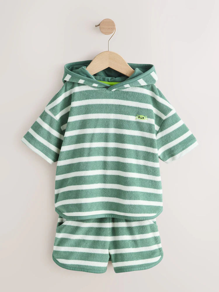 |Boy| Conjunto De Blusa e Shorts De Tecido Atoalhado Verde Sálvia (3 meses a 7 anos)