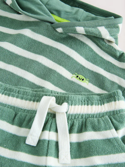 |Boy| Conjunto De Blusa e Shorts De Tecido Atoalhado Verde Sálvia (3 meses a 7 anos)