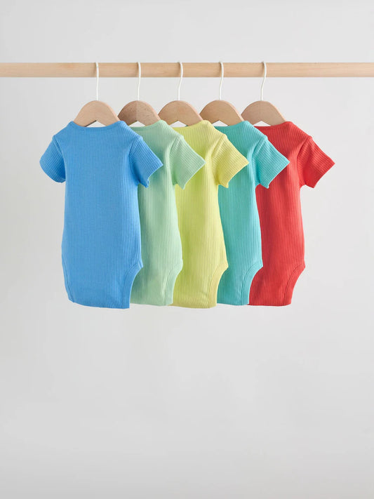 |BabyBoy| Conjunto Com 5 Bodies De Manga Curta Para Bebês Em Cores Vibrantes
