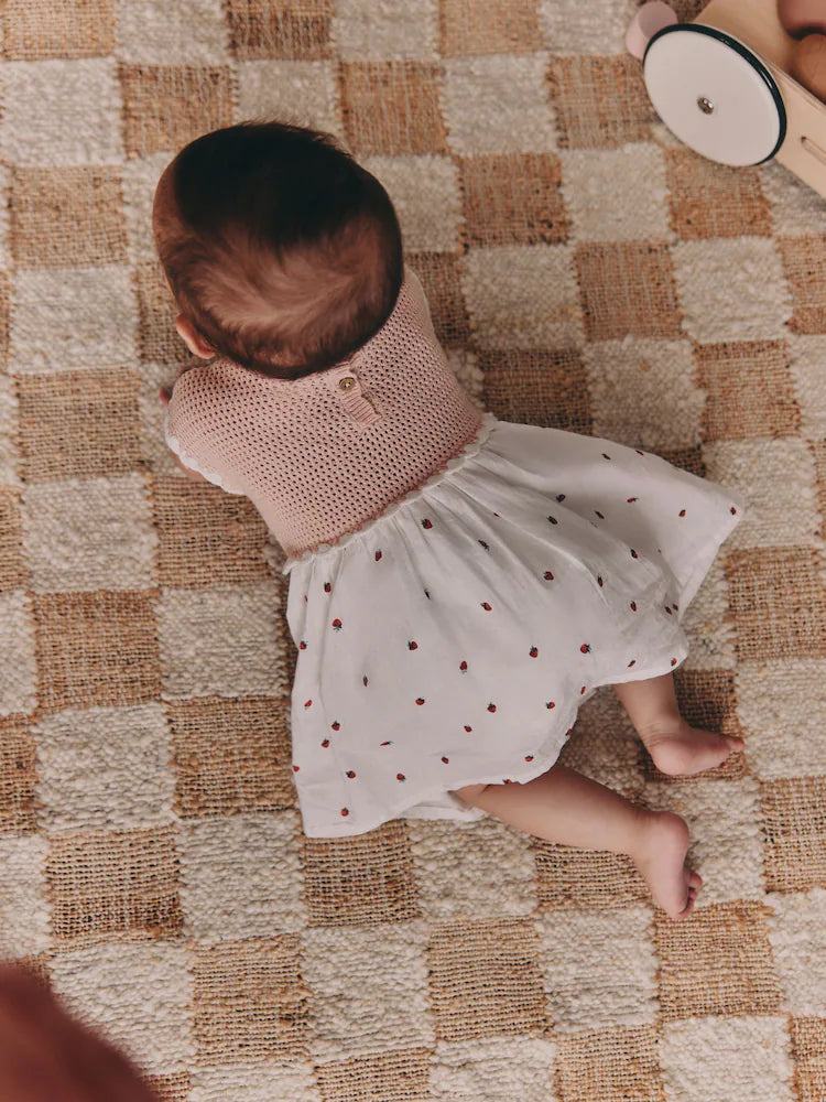 |BabyGirl| Vestido De Crochê Rosa Com Estampa De Morango Para Bebê (0 meses a 2 anos)