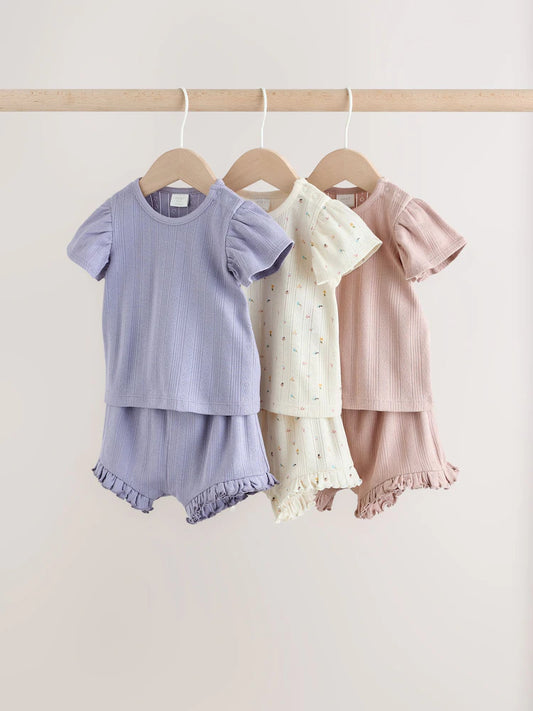 |BabyGirl| Conjunto De Bebê Com Blusa De Manga Curta e Shorts Florais Roxos, 6 Peças (0 meses a 2 anos)
