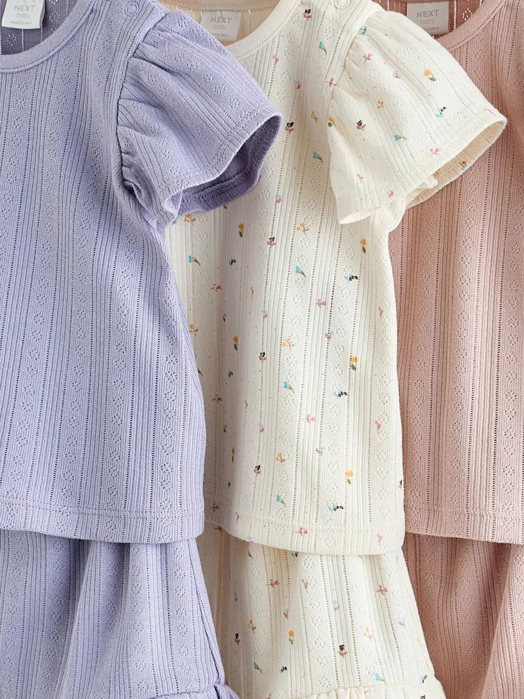 |BabyGirl| Conjunto De Bebê Com Blusa De Manga Curta e Shorts Florais Roxos, 6 Peças (0 meses a 2 anos)