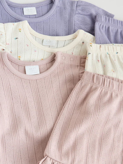 |BabyGirl| Conjunto De Bebê Com Blusa De Manga Curta e Shorts Florais Roxos, 6 Peças (0 meses a 2 anos)