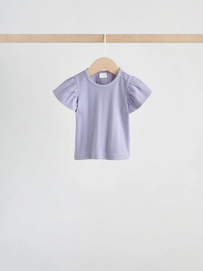 |BabyGirl| Conjunto De Bebê Com Blusa De Manga Curta e Shorts Florais Roxos, 6 Peças (0 meses a 2 anos)