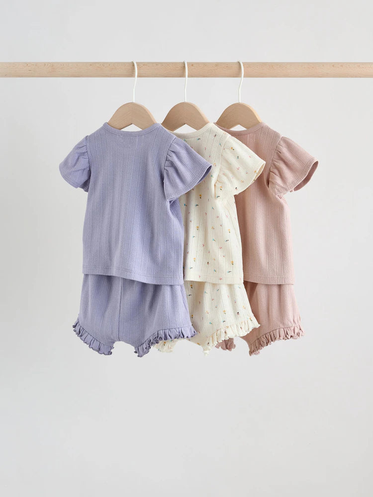 |BabyGirl| Conjunto De Bebê Com Blusa De Manga Curta e Shorts Florais Roxos, 6 Peças (0 meses a 2 anos)