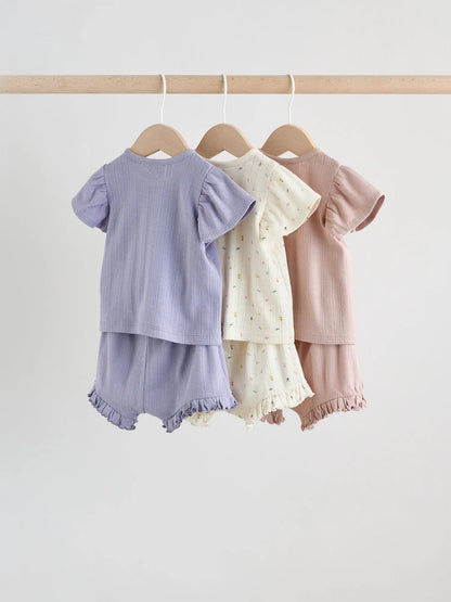 |BabyGirl| Conjunto De Bebê Com Blusa De Manga Curta e Shorts Florais Roxos, 6 Peças (0 meses a 2 anos)