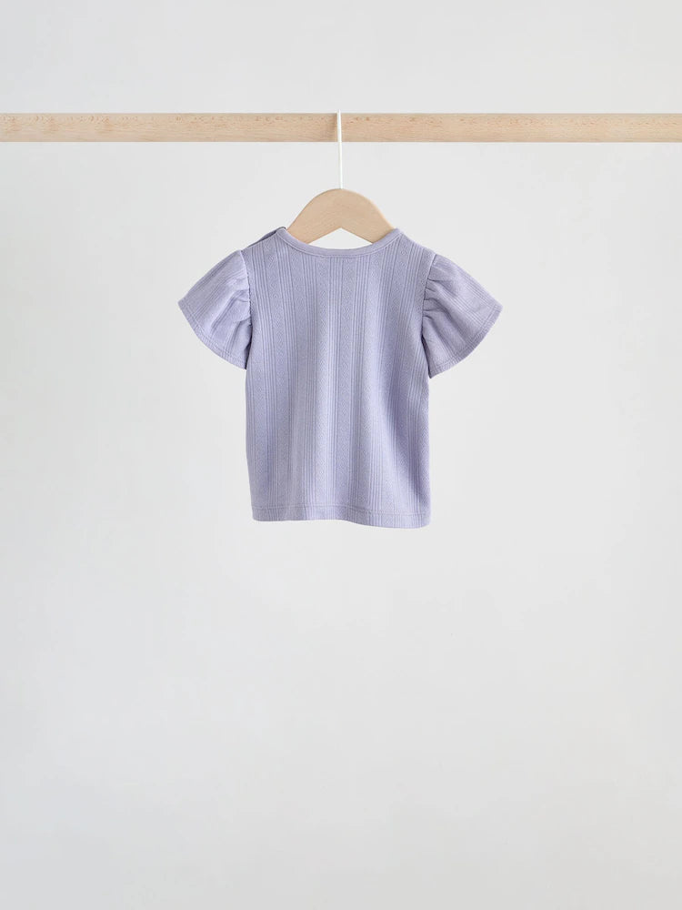 |BabyGirl| Conjunto De Bebê Com Blusa De Manga Curta e Shorts Florais Roxos, 6 Peças (0 meses a 2 anos)